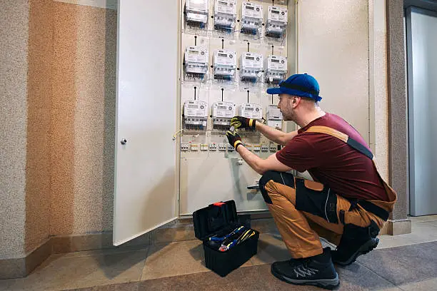 Electricista autorizado de mahico.com realizando una auditoría en un cuadro eléctrico de Tarragona